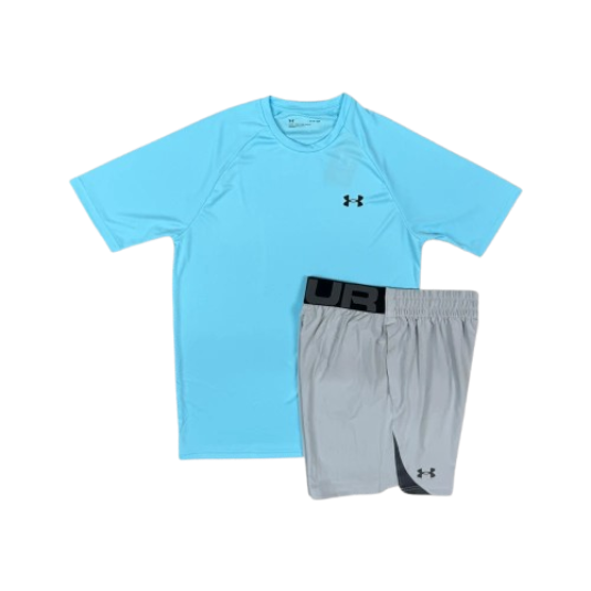 UNDER ARMOUR VELOCITY T-SHIRT / SHORT SET - SKY BLUE/GREY