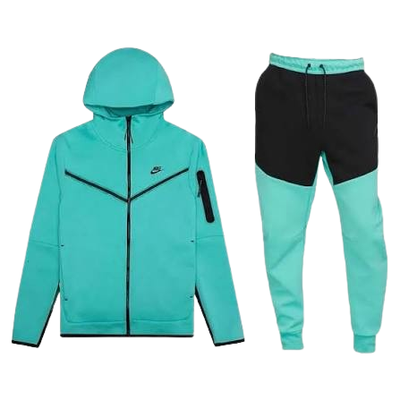 Full Zip Hoodie Joggers Set Nike Sportswear Tech Fleece Black & Blue