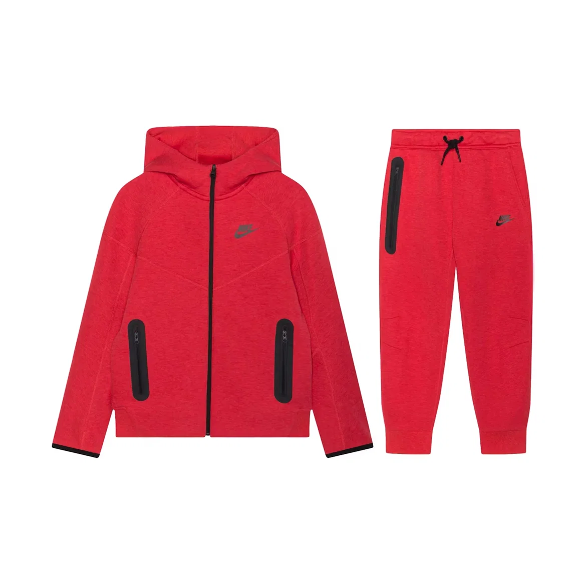 Full Zip Hoodie Joggers Set Nike Sportswear Tech Fleece Red