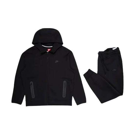 Full Zip Hoodie Joggers Set Nike Sportswear Tech Fleece Black