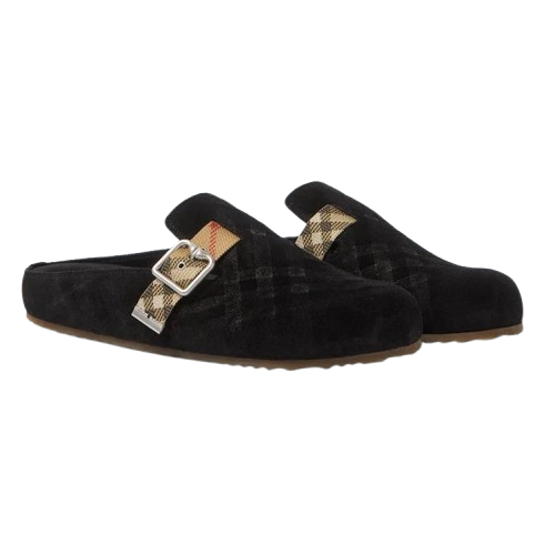 Burberry Urchin checked suede clogs Black