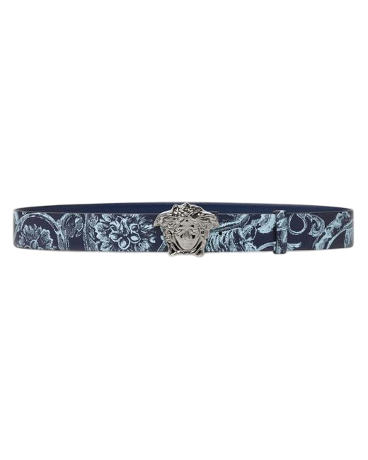 Versace La Medusa Barocco Print Belt in Blue