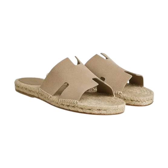 HERMES Antigua Espadrille Beige Slides