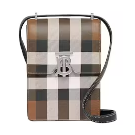 Burberry Check Print Leather Robin Bag Birch Brown