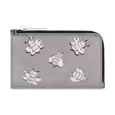 Dior x Kaws Zipped Card and Coin Holder Bee Print Silver