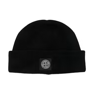 Stone Island Compass Patch Organic Cotton Beanie Black