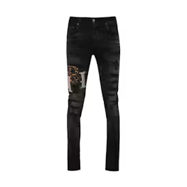 AMIRI Leather Staggered Logo Jean Faded Black