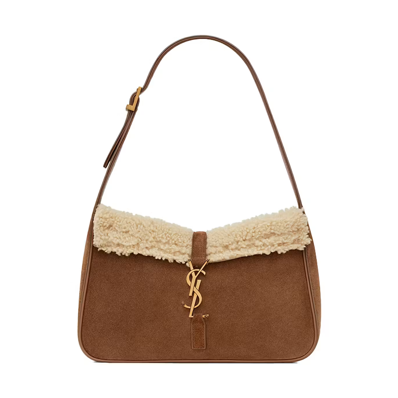 Saint Laurent Le 5 A 7 In Suede And Shearling Brown