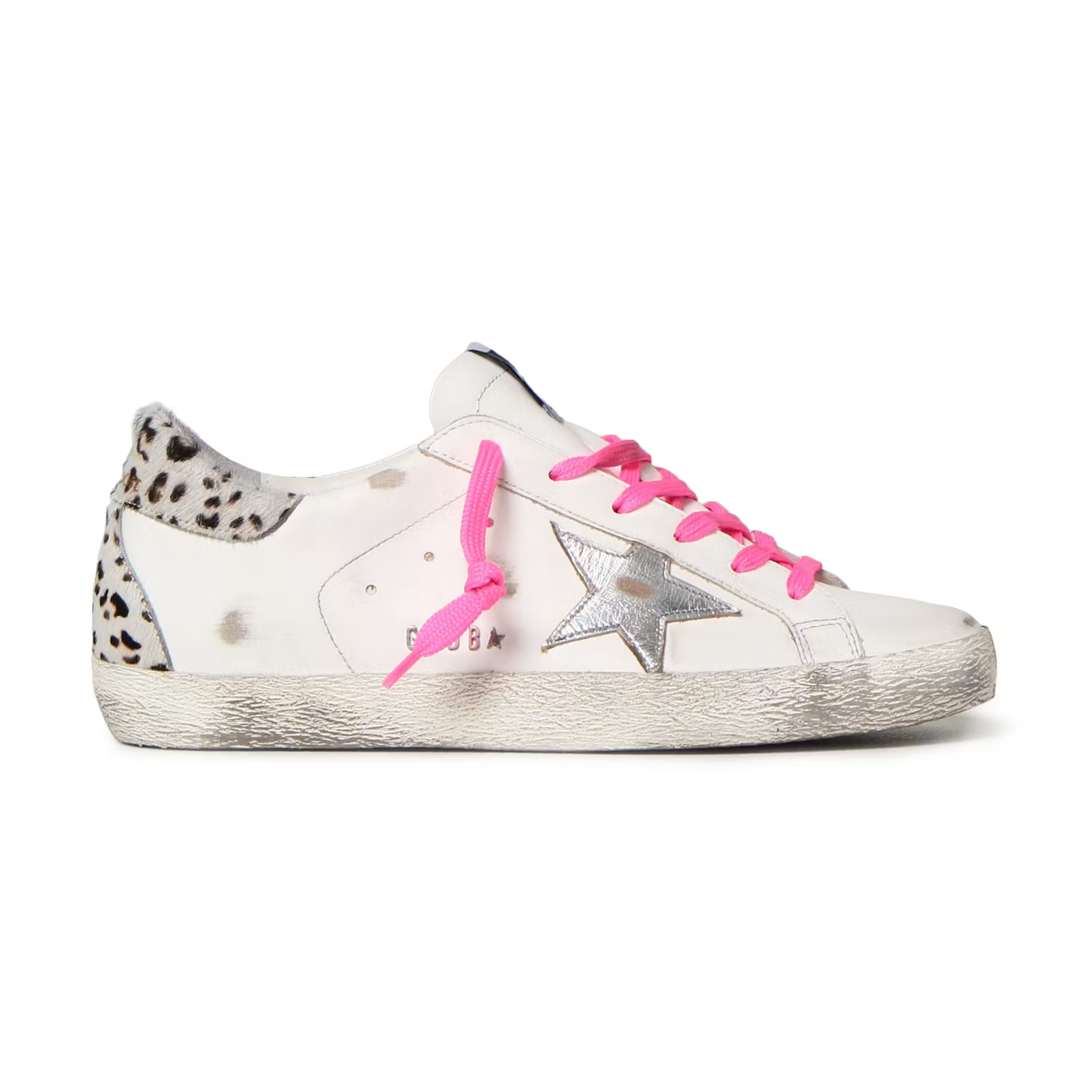 Golden Goose Super Star White Silver Pink Leopard Print