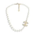Chanel Glass Pearls CC Necklace Gold/Pearly White