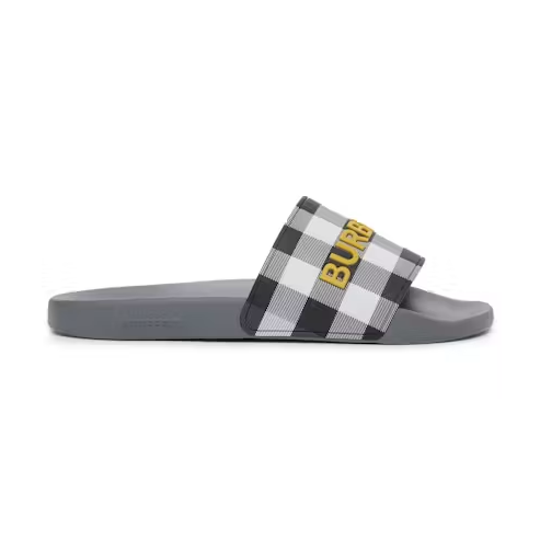 Burberry Logo Detail Check Slides Storm Grey