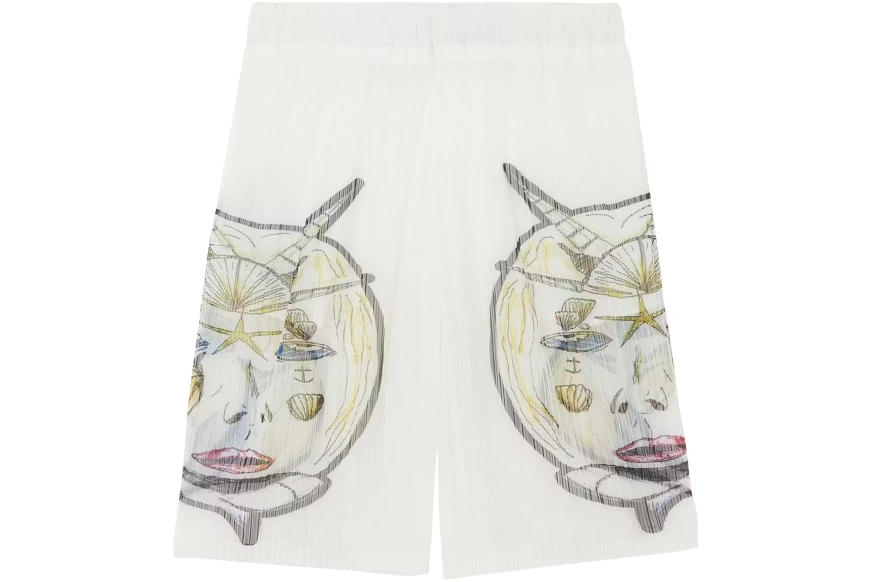 Burberry Marine Sketch Sheer Plisse Shorts White