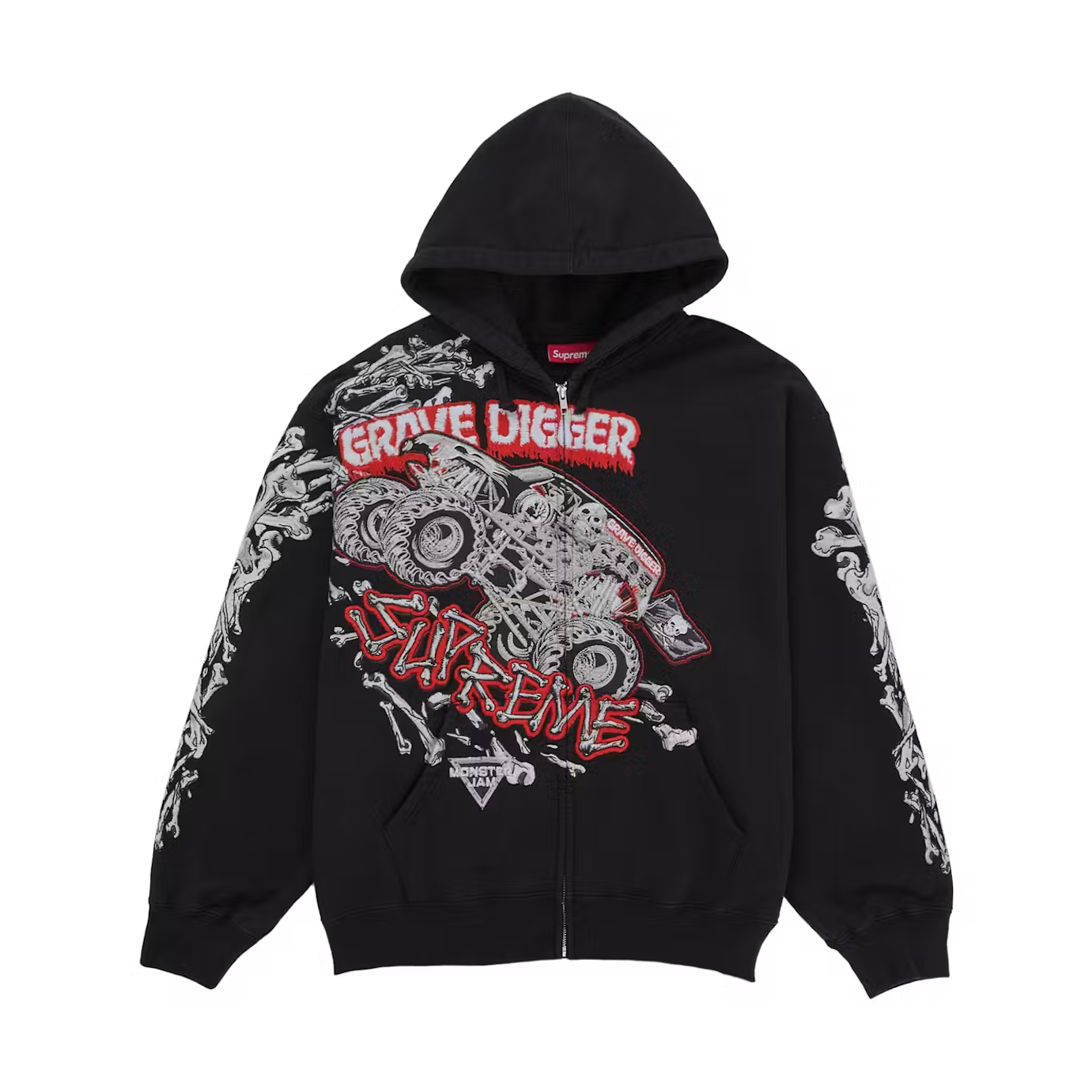 Supreme Monster Jam Grave Digger Zip Up Hooded Sweatshirt Black