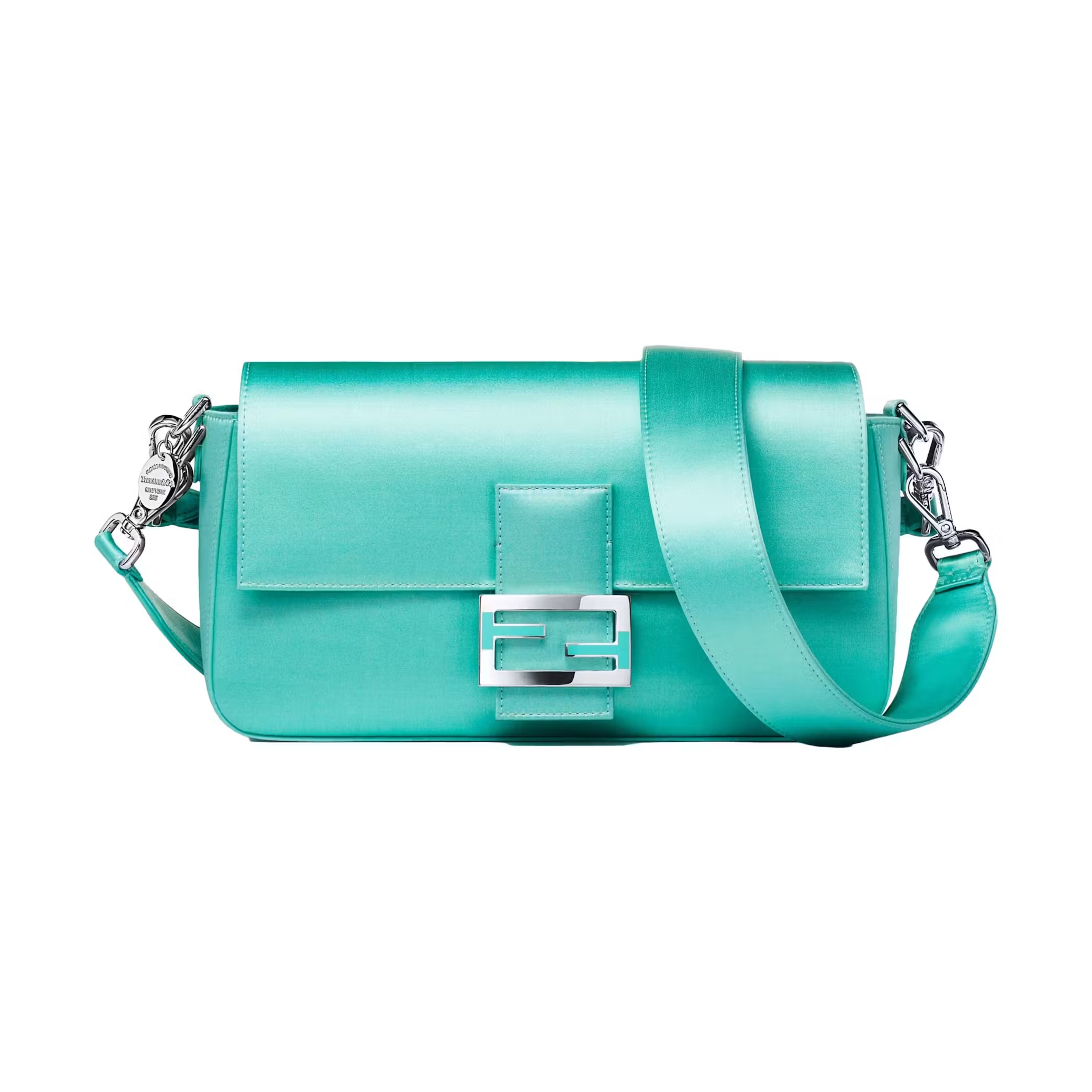 Tiffany x FENDI Medium Baguette in Tiffany Blue Silk Satin, Silver and Enamel