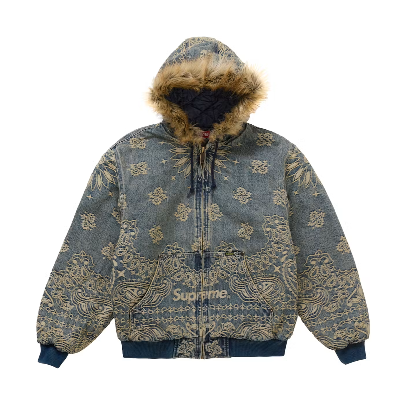 Supreme Bandana Jacquard Denim Hooded Work Jacket Blue