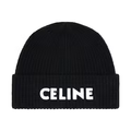 Celine Embroidered Knit Wool Beanie Black