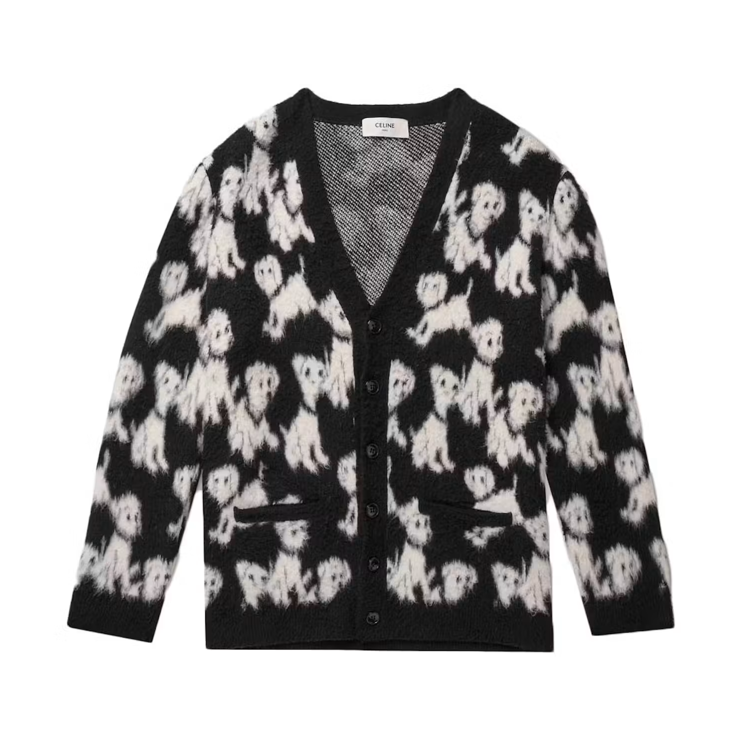 Celine Brushed Cotton-Blend Jacquard Cardigan Black