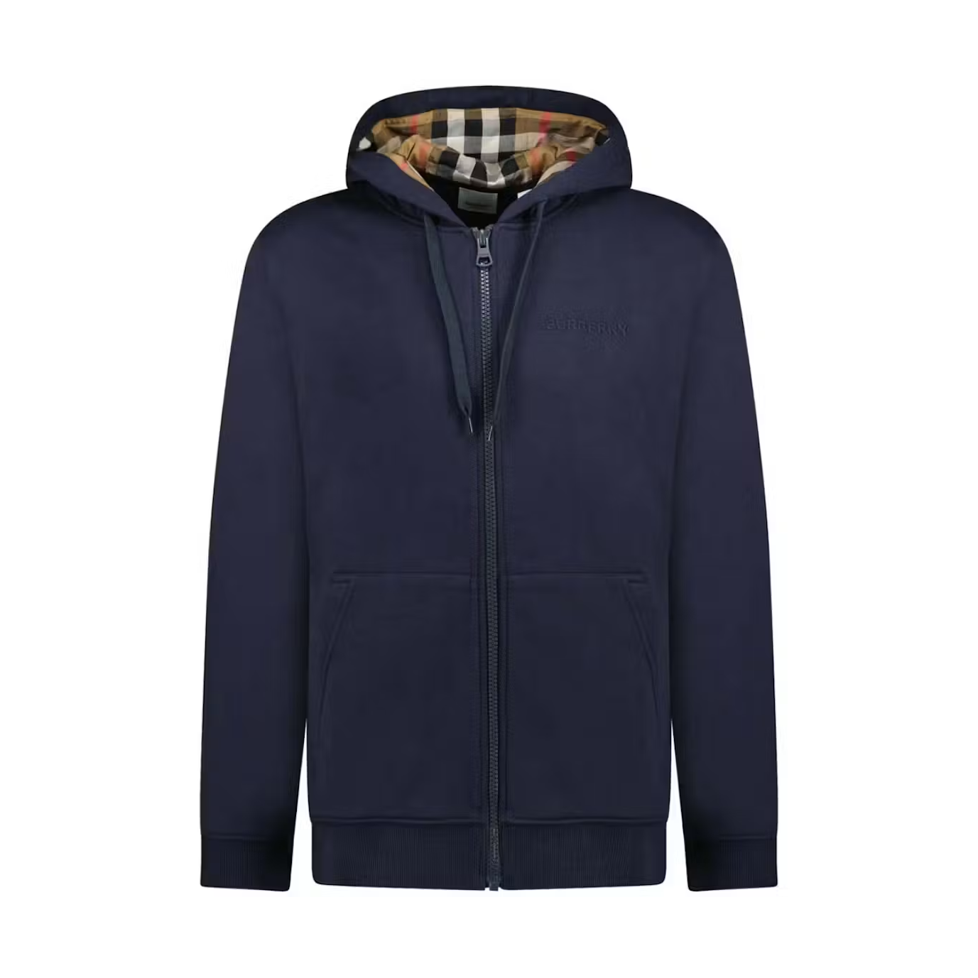 Burberry Hove Check Embroidery Logo Zip Hoodie Navy