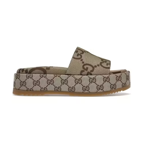 Gucci Angelina Platform 55mm Sandal Camel Canvas
