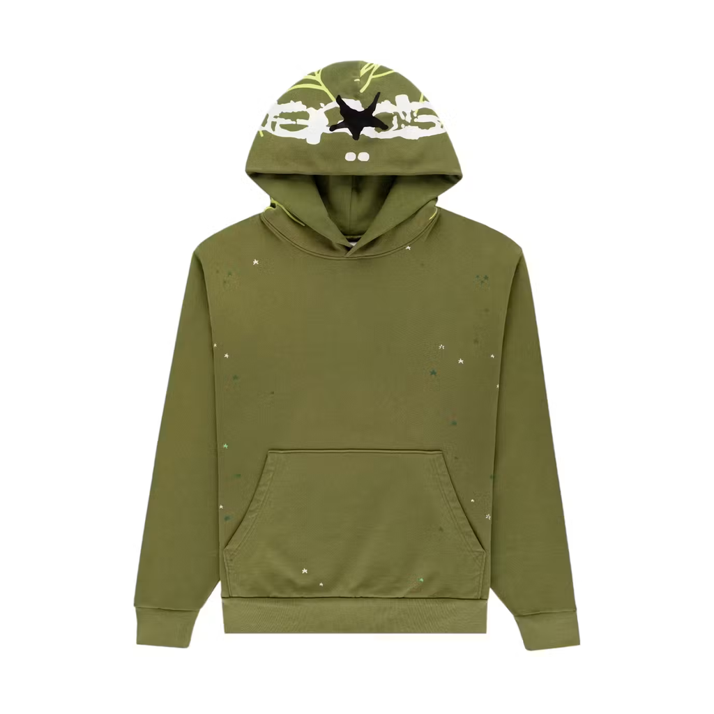 Sp5der Heavy Web Hoodie Olive